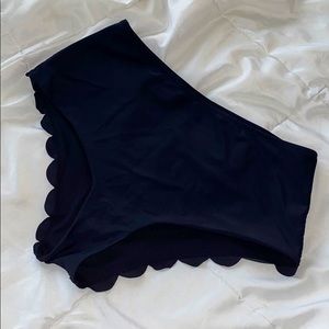 Black scalloped high waisted swim bottoms